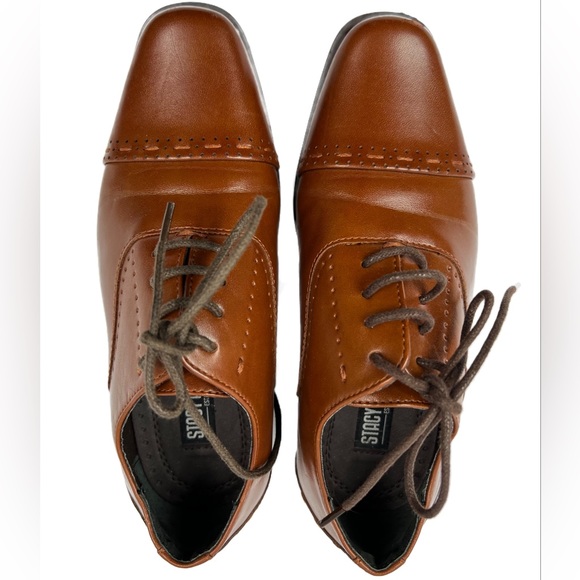 STACY ADAMS Cognac Brown Templeton Oxford Cap Toe Dress Shoes Kid's Size 13.5M - Picture 2 of 11